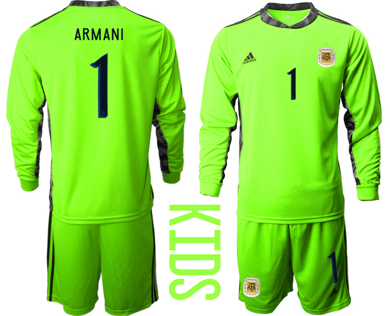 Youth 2020-2021 Season National team Argentina goalkeeper Long sleeve green #1 Soccer Jersey1
